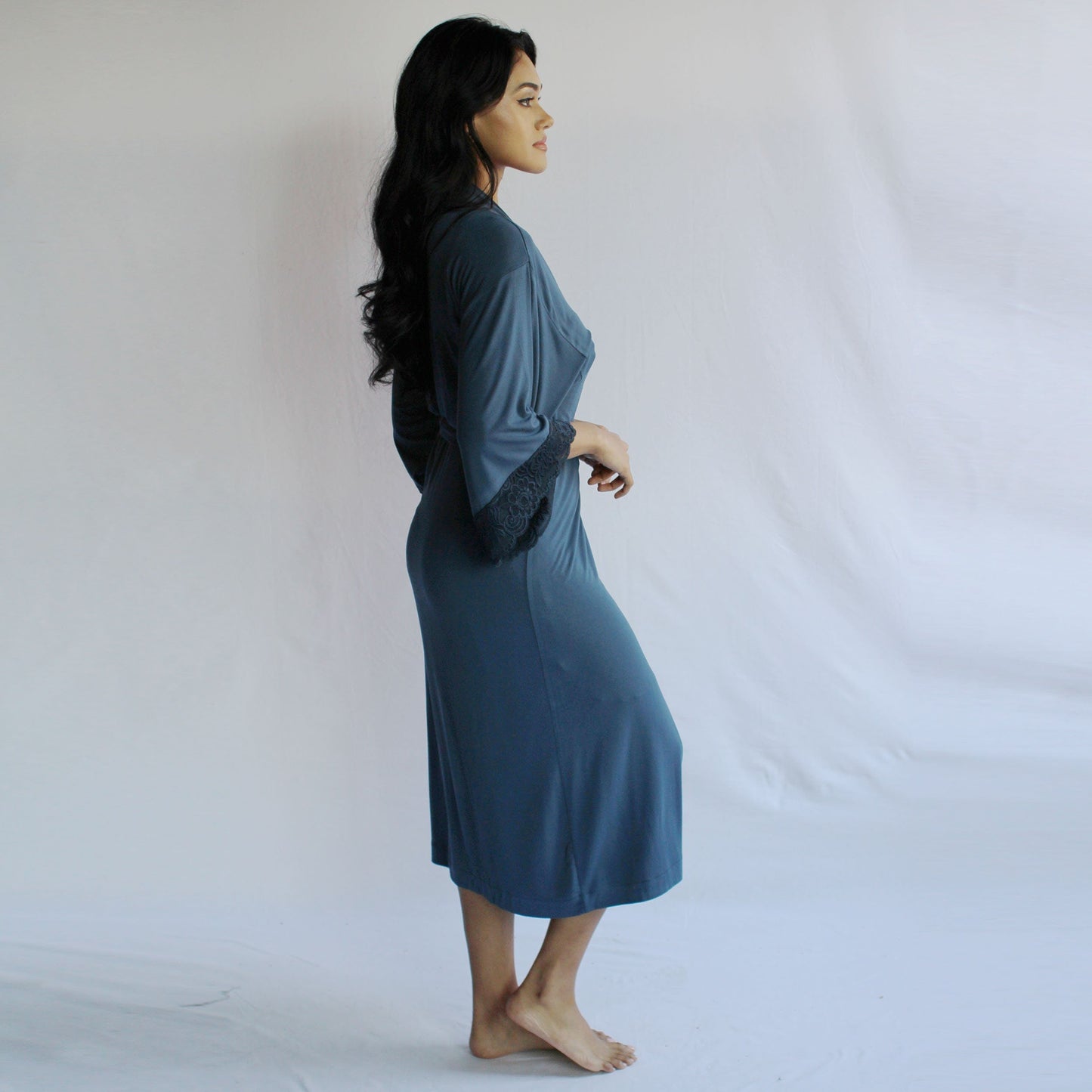 Womens Kimono Robe with Lace Sleeve Cuff - Homeland Harvest