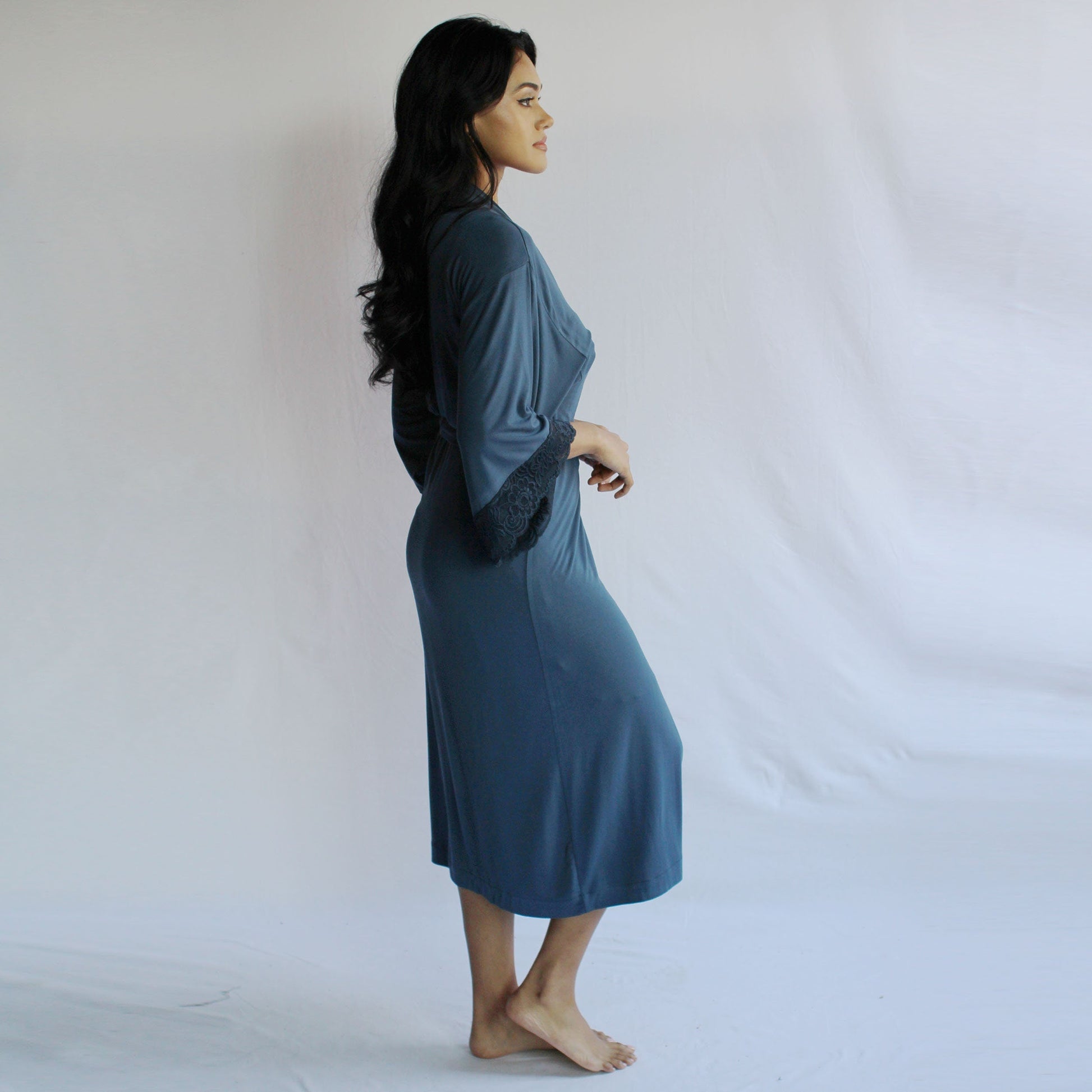 Womens Kimono Robe with Lace Sleeve Cuff - Homeland Harvest