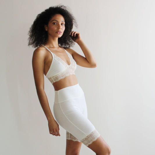 Organic Cotton  Biker Shorts with Lace Trim - Homeland Harvest