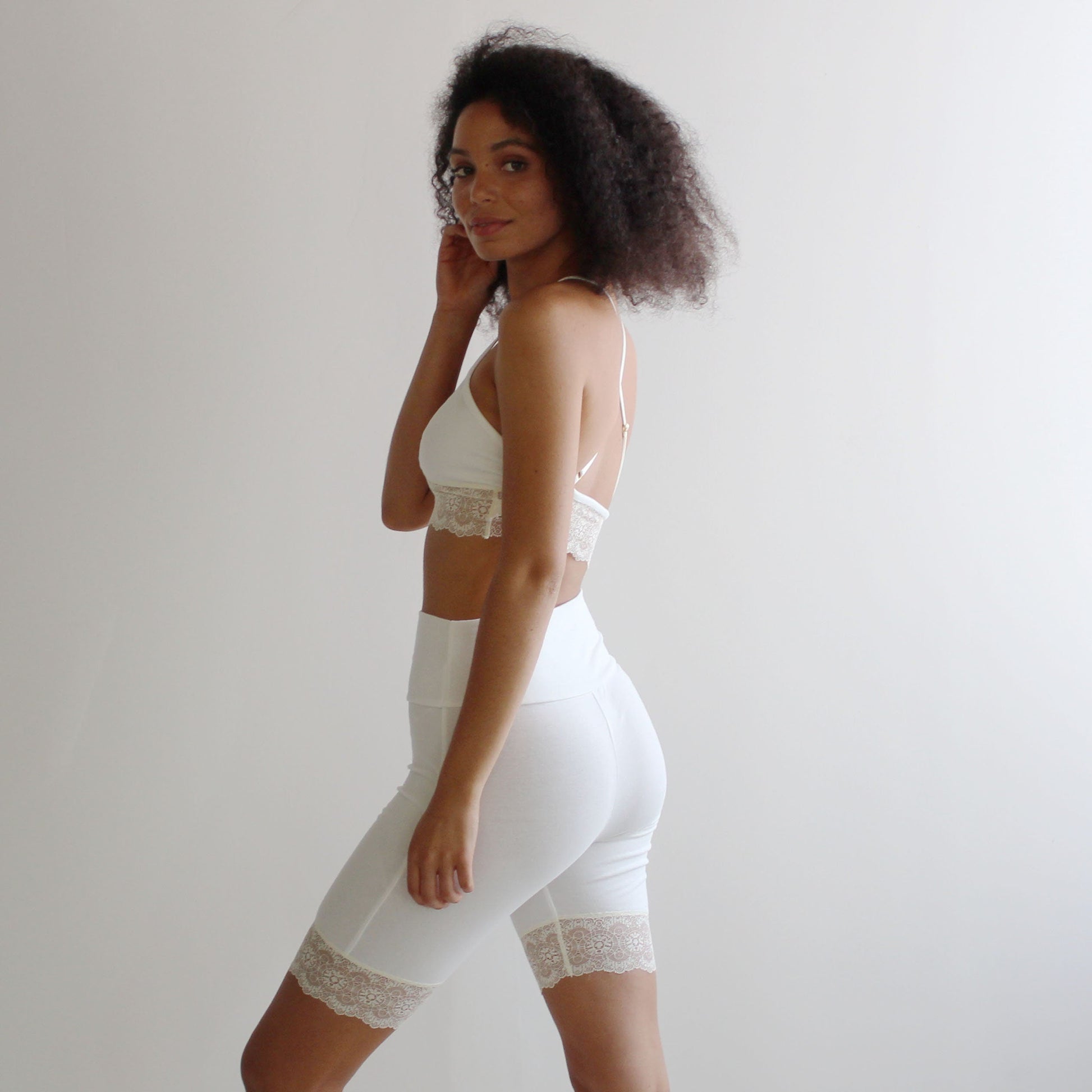 Organic Cotton  Biker Shorts with Lace Trim - Homeland Harvest