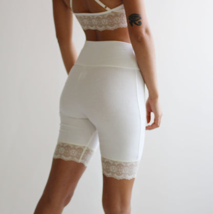 Organic Cotton  Biker Shorts with Lace Trim - Homeland Harvest