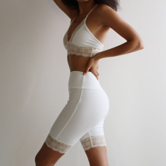 Organic Cotton  Biker Shorts with Lace Trim - Homeland Harvest