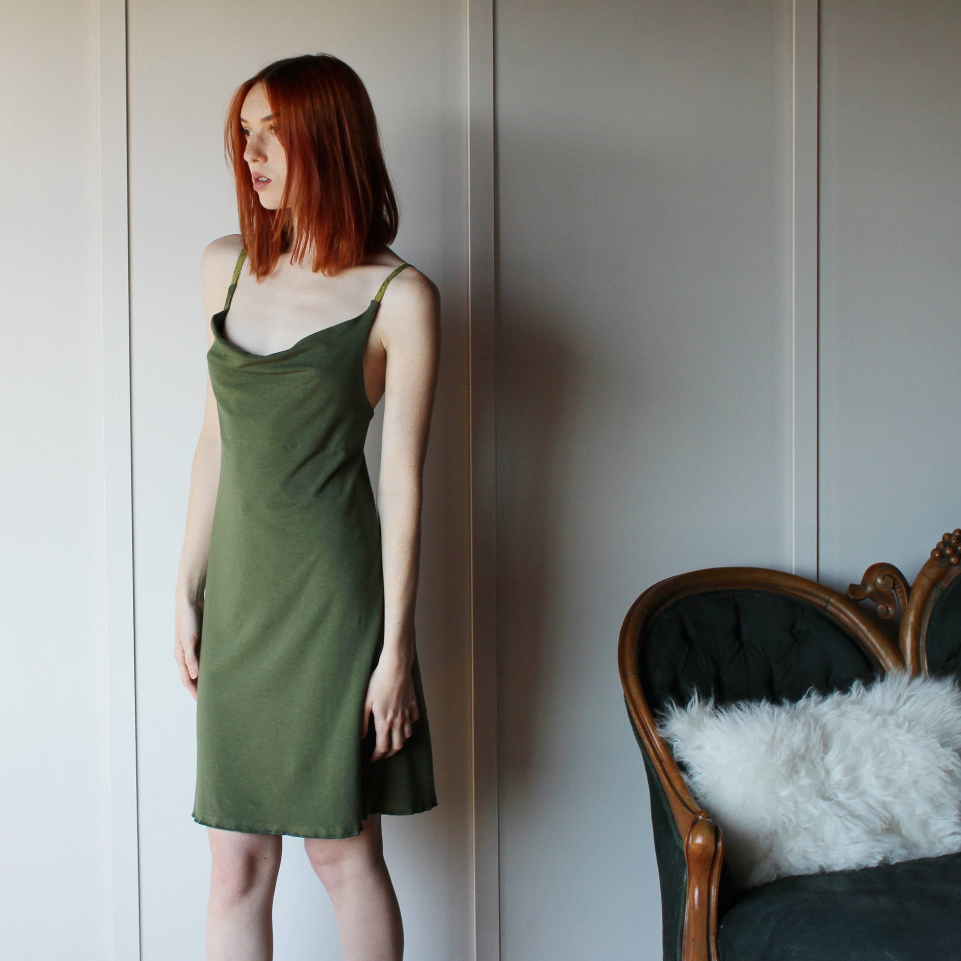 Tencel and Organic Cotton Nightgown with a draped Neckline - Homeland Harvest