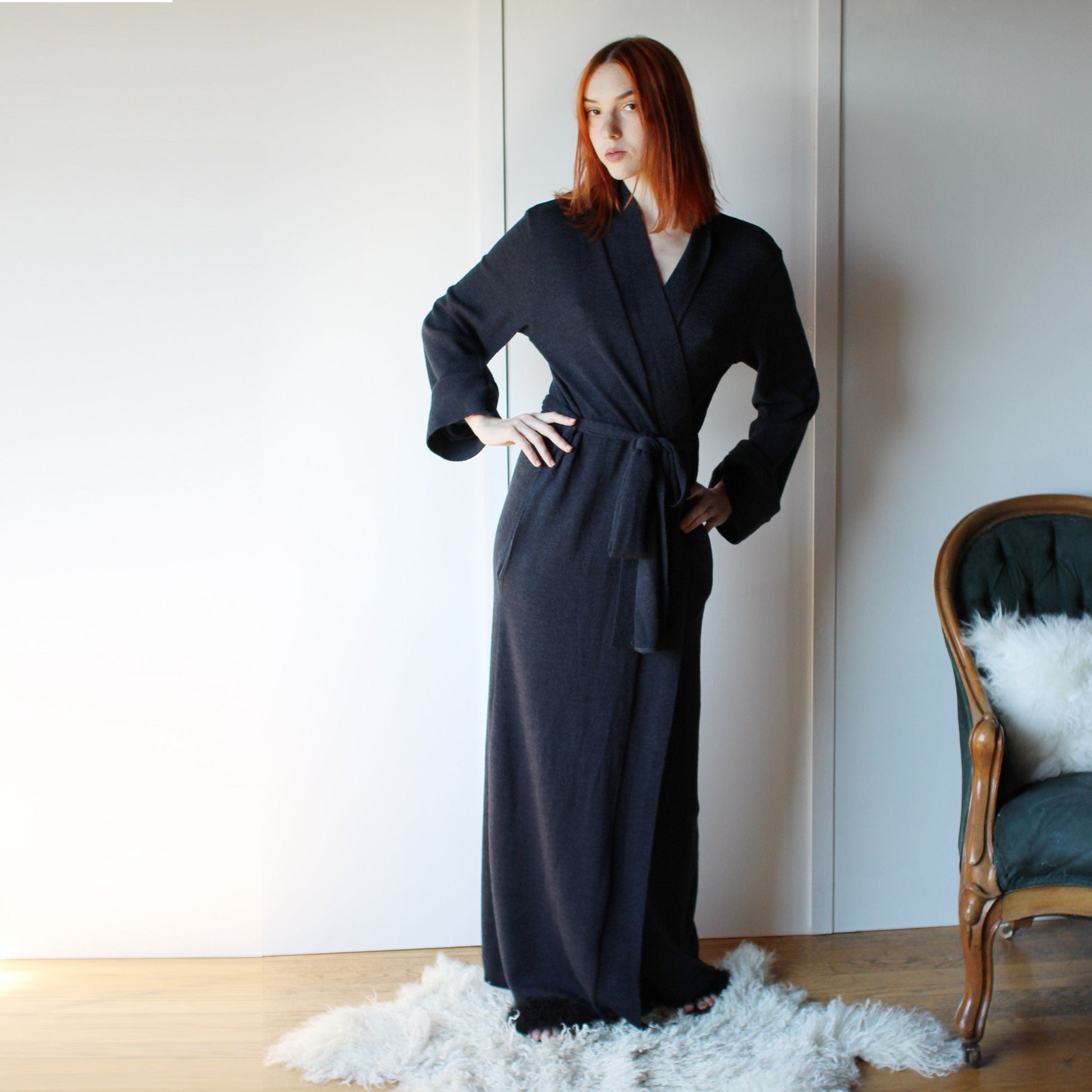 Long Wool Robe with Pockets - Homeland Harvest