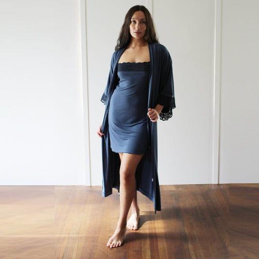 Womens Kimono Robe with Lace Sleeve Cuff - Homeland Harvest