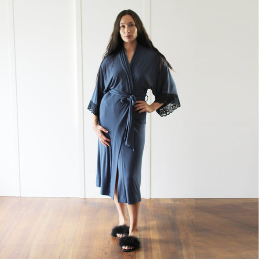 Womens Kimono Robe with Lace Sleeve Cuff - Homeland Harvest