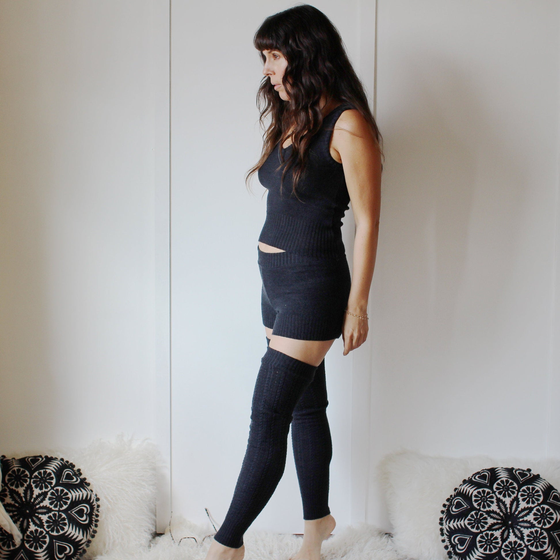2 Piece Loungewear Set includes Merino Wool Tank Top and Sweater Knit Shorts - Homeland Harvest