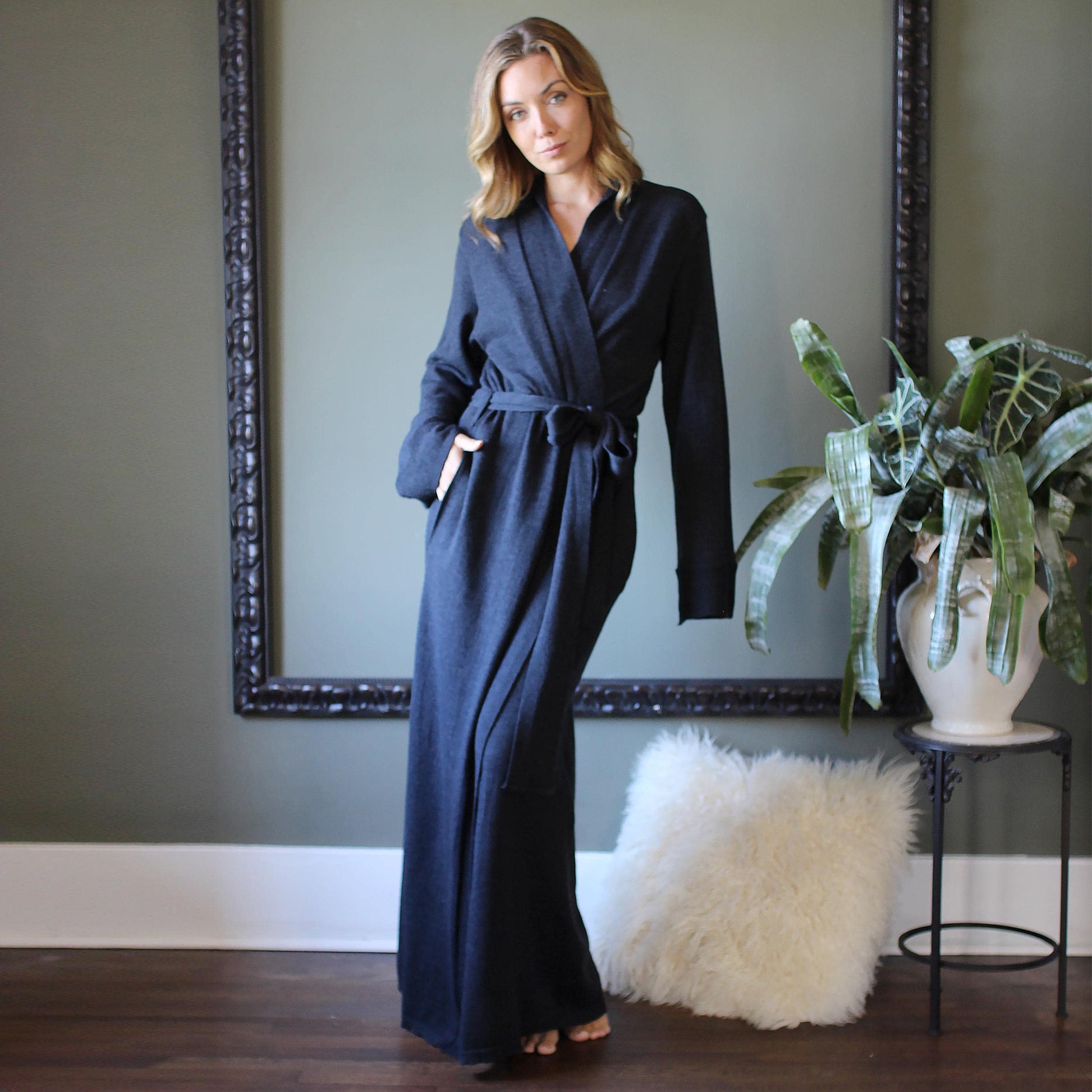 Long Wool Robe with Pockets - Homeland Harvest