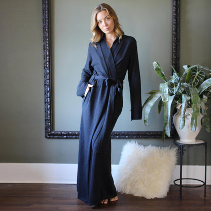 Long Wool Robe with Pockets - Homeland Harvest