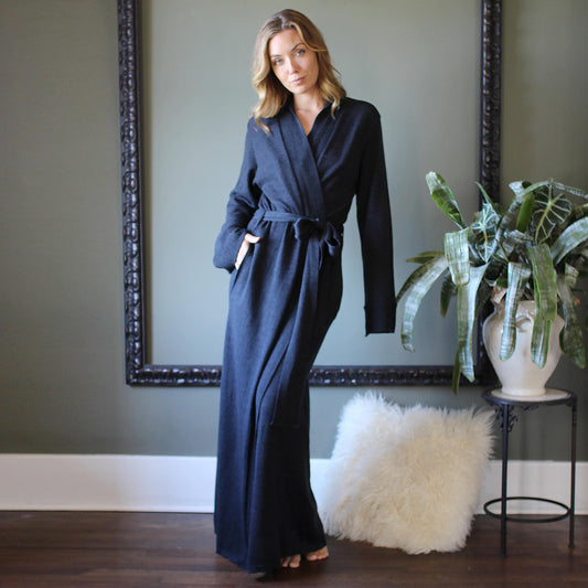 Long Wool Robe with Pockets - Homeland Harvest