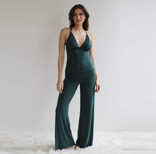 Pajama Set including Bamboo Pants and a lace trimmed Camisole - Homeland Harvest