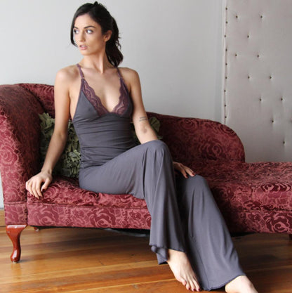 Pajama Set including Bamboo Pants and a lace trimmed Camisole - Homeland Harvest