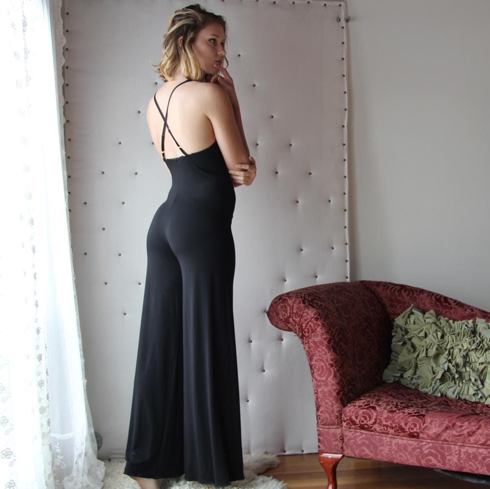bamboo lingerie jumpsuit with plunging lace neckline - Homeland Harvest