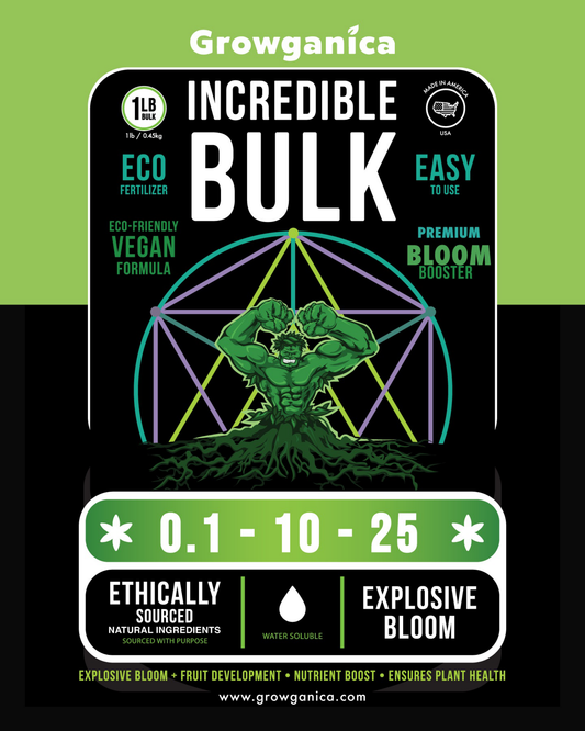Growganica Incredible Bulk Organic Bloom Booster 0.1-10-25 | High-Yield Fertilizer for Bigger Flowers, Fruits, Vegetables Hydroponics & Soil