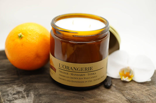 L'Orangerie Soy Wax Candle | 16 oz Double Wick Amber Apothecary Jar