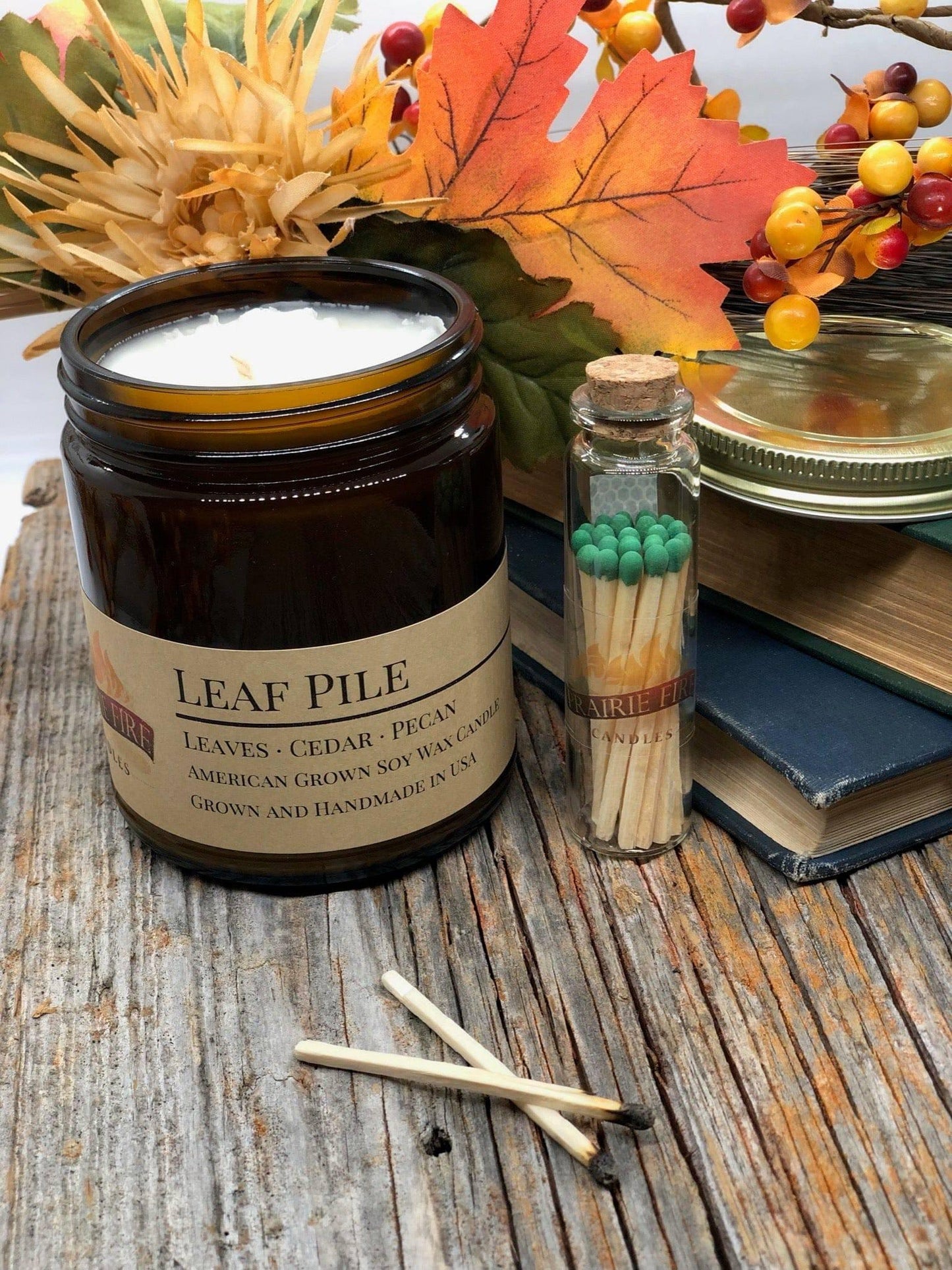 Leaf Pile Soy Wax Candle | 9 oz Amber Apothecary Jar