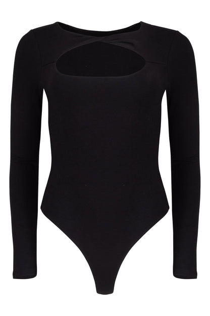 Whitney Cotton Long Sleeve Cutout Twist Bodysuit