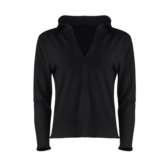 Khloe Cotton V-Neck Henley - Nero