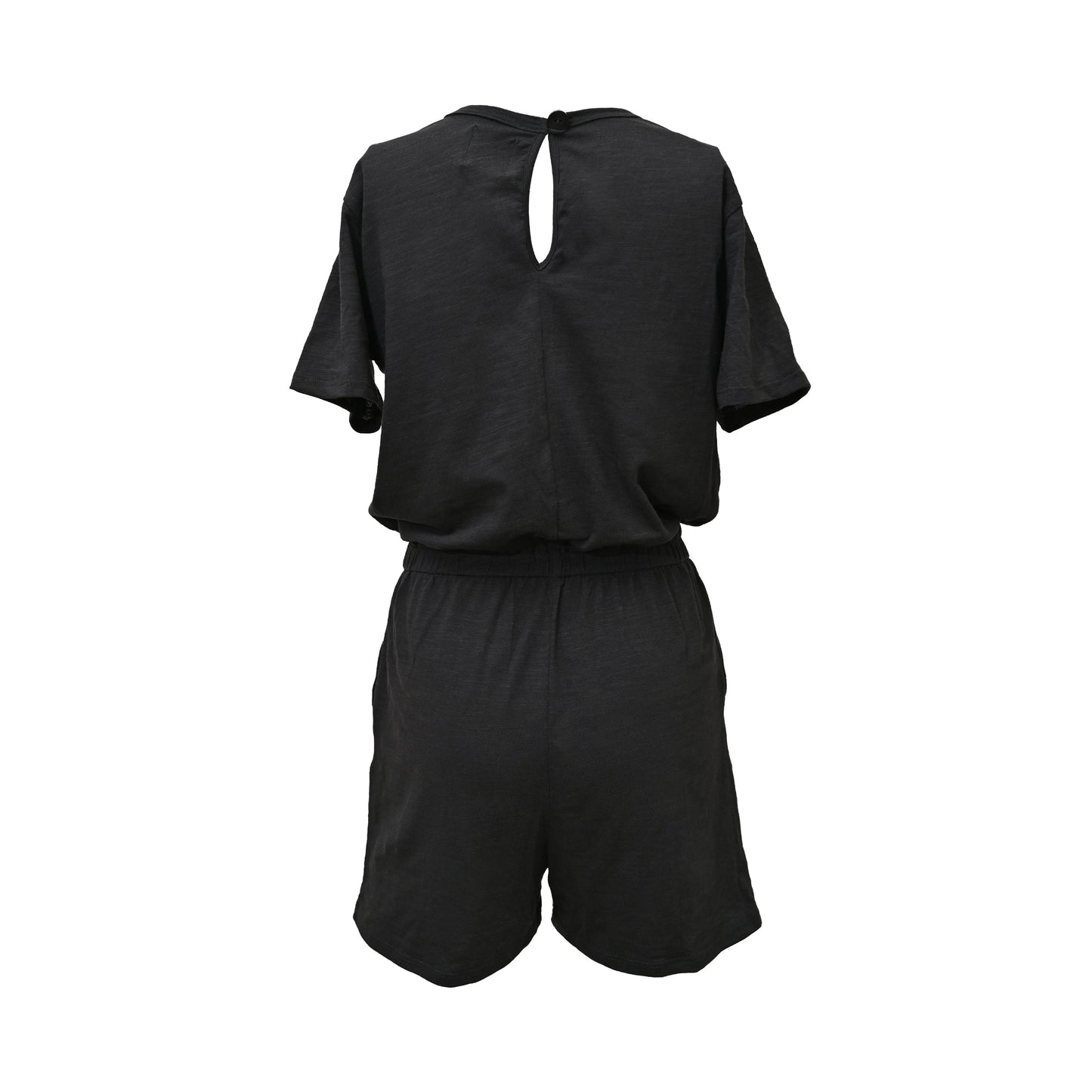 Sandy Short Sleeve Drawstring Romper - Black