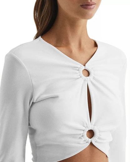 Melli Modal Cutout Long Sleeve Crop Top - White