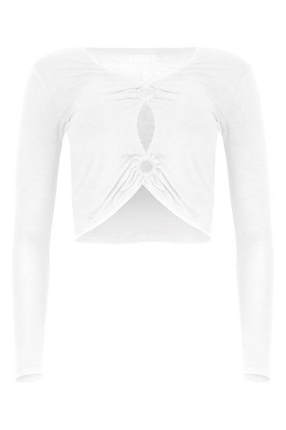 Melli Modal Cutout Long Sleeve Crop Top - White
