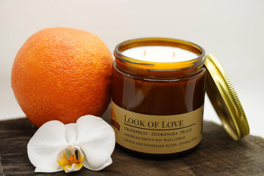 Look of Love Soy Wax Candle | 16 oz Double Wick Amber Apothecary Jar