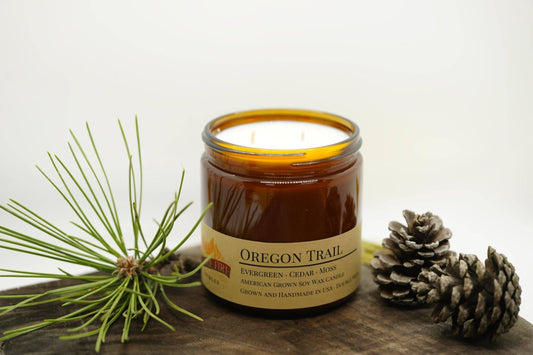 Oregon Trail Soy Wax Candle | 16 oz Double Wick Amber Apothecary Jar