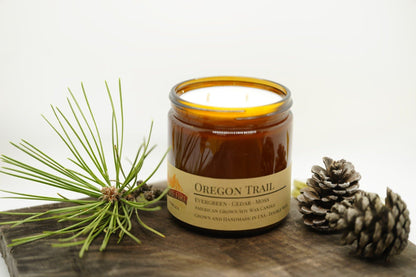 Oregon Trail Soy Wax Candle | 16 oz Double Wick Amber Apothecary Jar