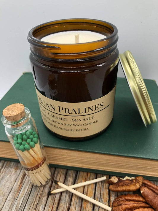 Pecan Pralines Soy Wax Candle | 9 oz Amber Apothecary Jar