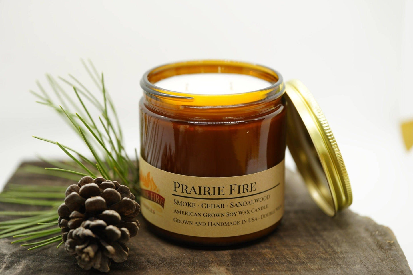 Prairie Fire Soy Wax Candle | 16 oz Double Wick Amber Apothecary Jar