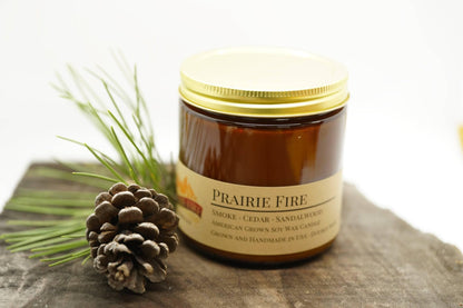 Prairie Fire Soy Wax Candle | 16 oz Double Wick Amber Apothecary Jar