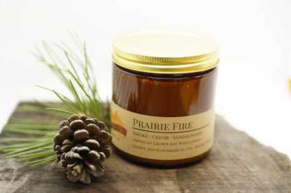 Prairie Fire Soy Wax Candle | 16 oz Double Wick Amber Apothecary Jar