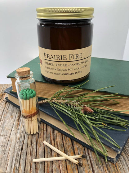 Prairie Fire Soy Wax Candle | 9 oz Amber Apothecary Jar