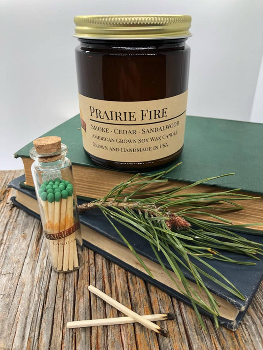 Prairie Fire Soy Wax Candle | 9 oz Amber Apothecary Jar