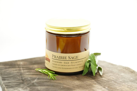 Prairie Sage Soy Wax Candle | 16 oz Double Wick Amber Apothecary Jar