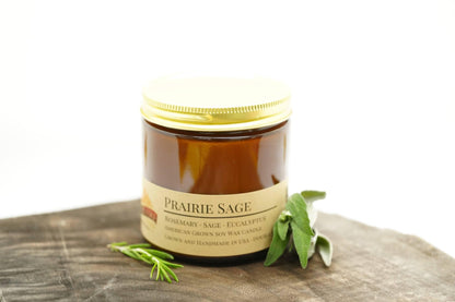 Prairie Sage Soy Wax Candle | 16 oz Double Wick Amber Apothecary Jar