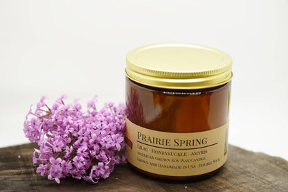 Prairie Spring Soy Wax Candle | 16 oz Double Wick Amber Apothecary Jar