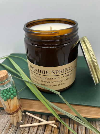 Prairie Spring Soy Wax Candle | 9 oz Amber Apothecary Jar