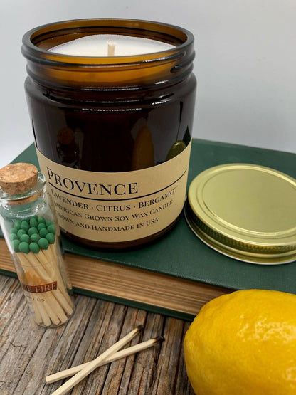 Provence (Lavender) Soy Wax Candle | 9 oz Amber Apothecary Jar