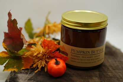 Pumpkin Butter Soy Wax Candle | 16 oz Double Wick Amber Apothecary Jar