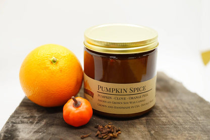 Pumpkin Spice Soy Wax Candle | 16 oz Double Wick Amber Apothecary Jar