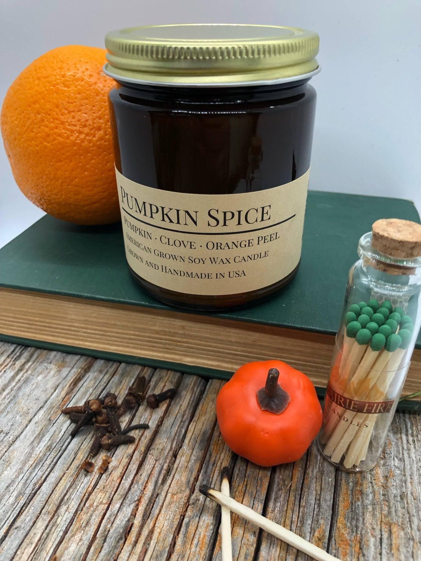 Pumpkin Spice Soy Wax Candle | 9 oz Amber Apothecary Jar