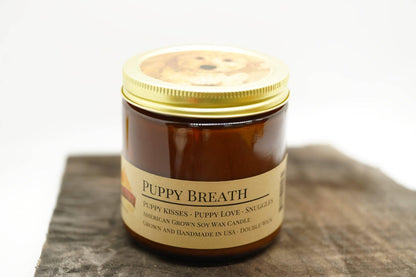 Puppy Breath Soy Wax Candle | 16 oz Double Wick Amber Apothecary Jar