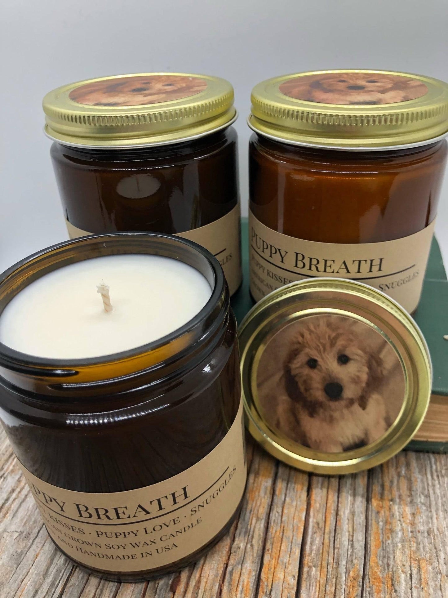 Puppy Breath Soy Wax Candle | 9 oz Amber Apothecary Jar