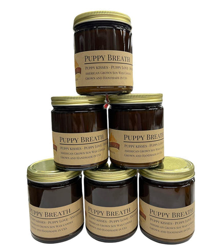 Puppy Breath Soy Wax Candle | 9 oz Amber Apothecary Jar