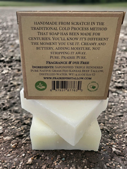 Grass Fed Beef Tallow Soap Bar (3 Pack) – Fragrance Free, Natural & Organic – Moisturizes & Soothes Face, Body & Hair – Handcrafted, Ideal for Sensitive & Dry Skin