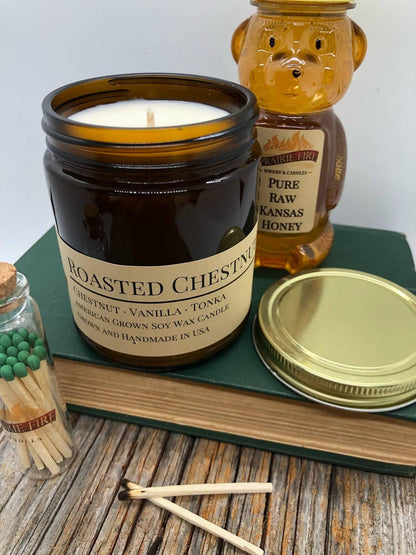Roasted Chestnut Soy Wax Candle | 9 oz Amber Apothecary Jar