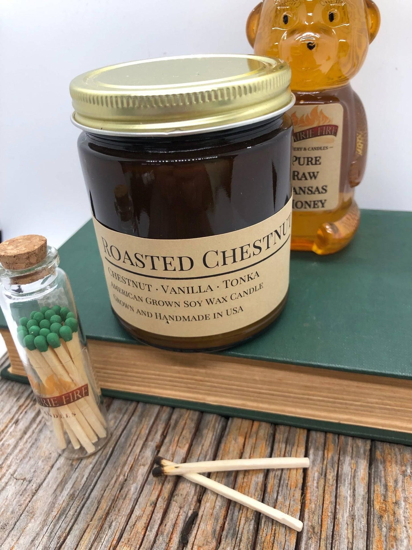 Roasted Chestnut Soy Wax Candle | 9 oz Amber Apothecary Jar