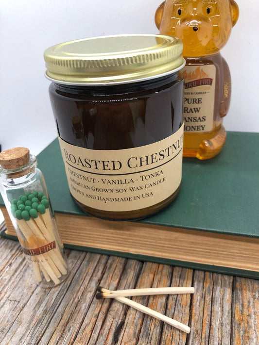 Roasted Chestnut Soy Wax Candle | 9 oz Amber Apothecary Jar