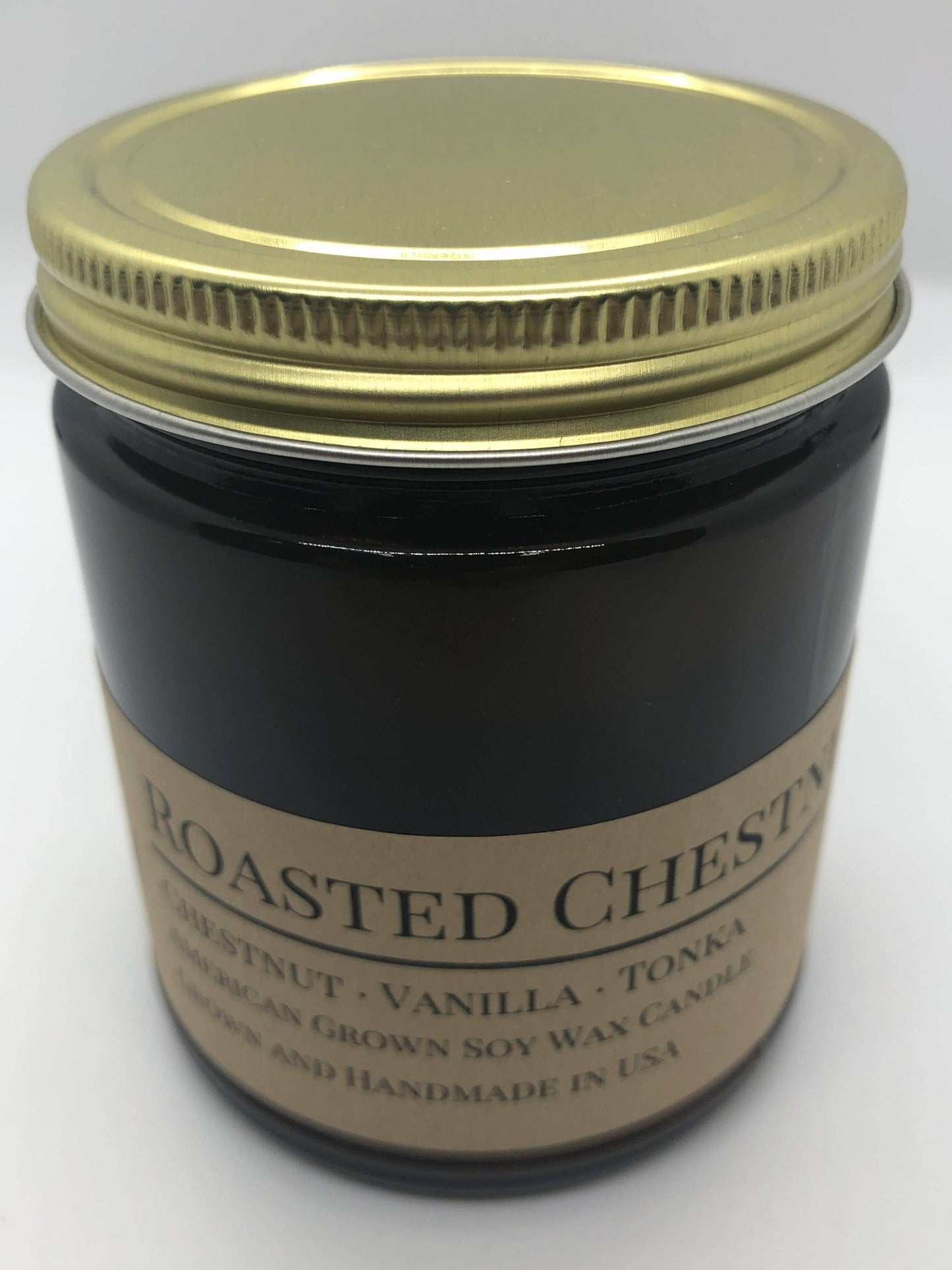 Roasted Chestnut Soy Wax Candle | 9 oz Amber Apothecary Jar